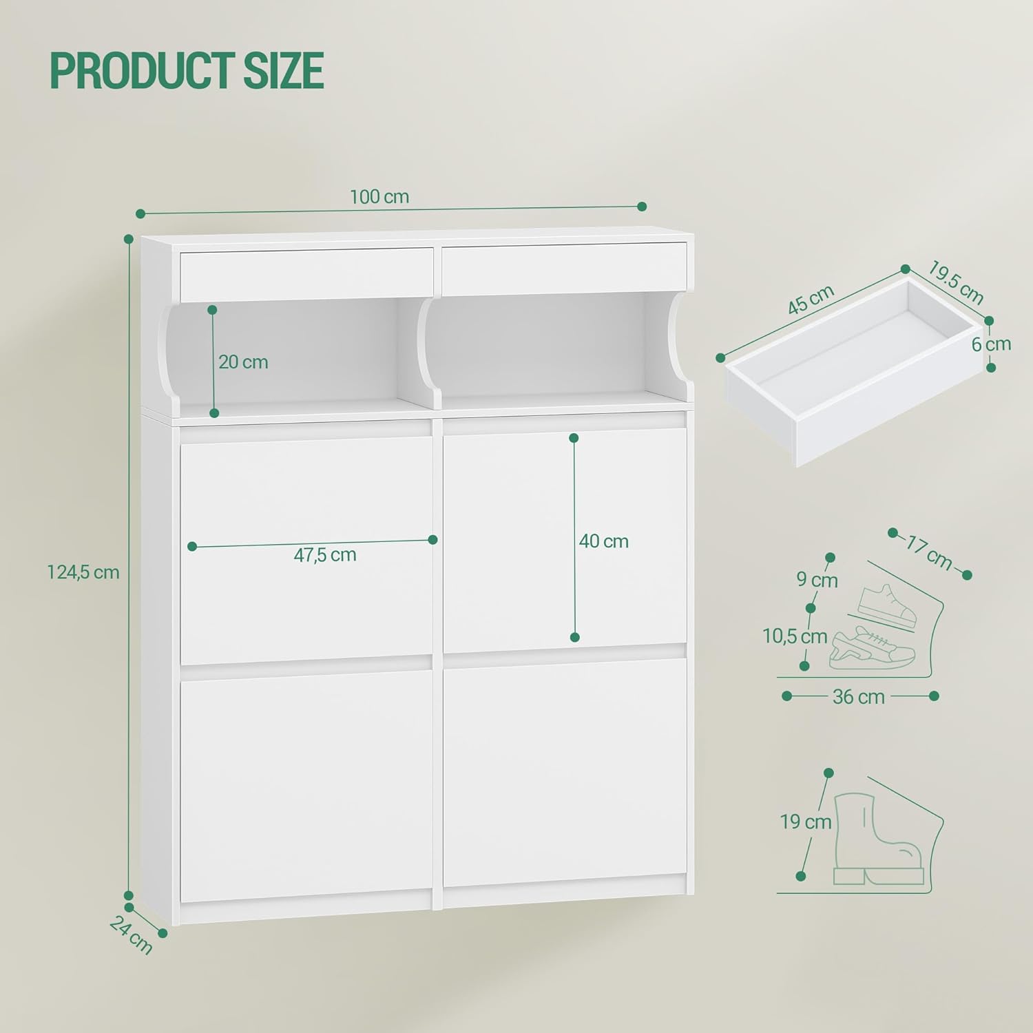 Hzuaneri Schuhschrank, Schuhregal Schuhkipper Schmal, Verstellbar, Schuhkommode für Eingang, Flur, Garderobe, 20 Paar, 4 Klappen (100B cm), Weiß SR56703X