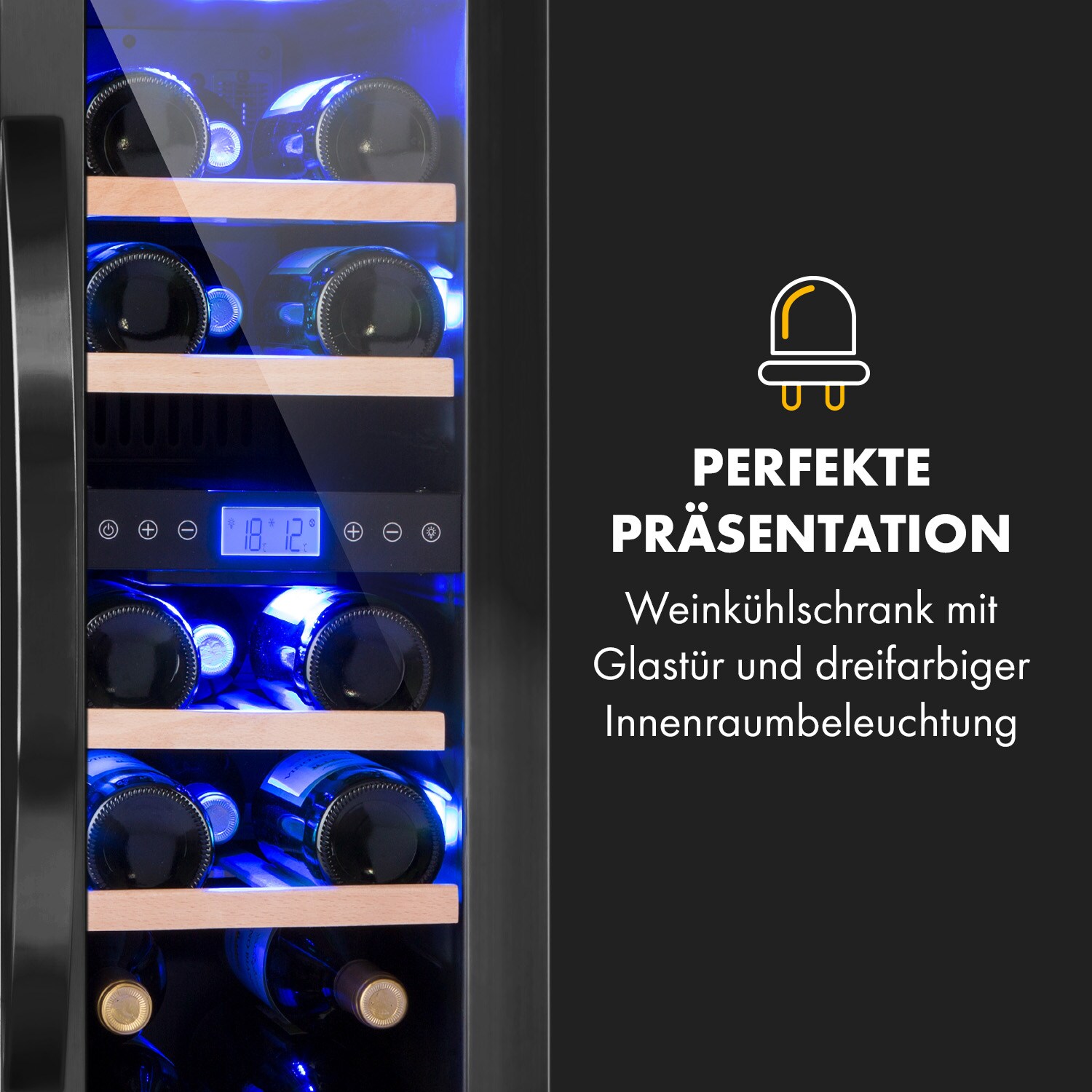 Vinovilla 17 Built-In Duo Weinkühlschrank 53l 17 Fl. 2 Zonen Glastür Schwarz