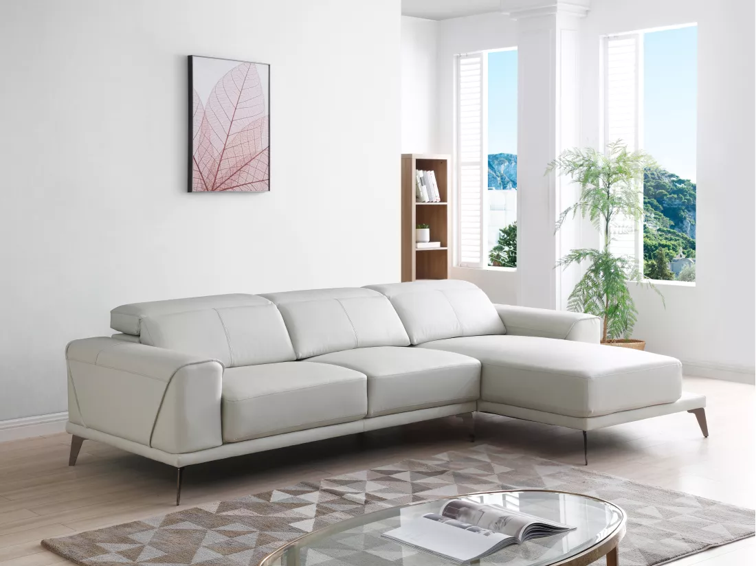 Canapé d'angle droit en cuir de buffle beige ANDOR