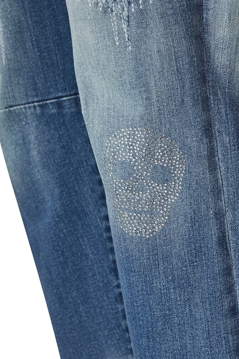 Boyfriend-Jeans, Glitzer Totenköpfe, Destroy-Effekte, 5-Pocket
