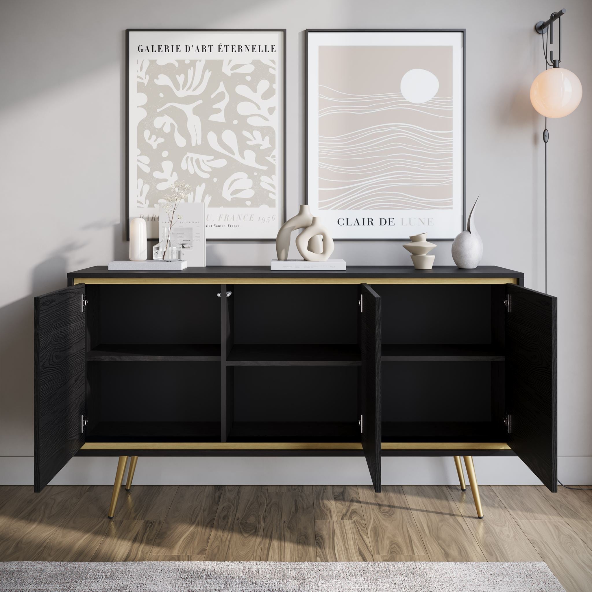 Meubella - Dressoir Tara - Zwart eiken - 150 cm
