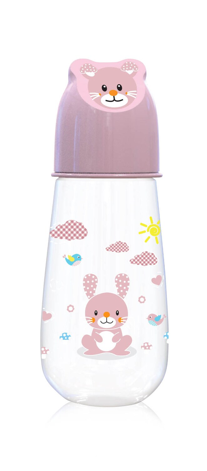 Baby Care Babyflasche 125 ml, Motivdeckel, Silikonsauger der Größe 0+, ab Geburt rosa