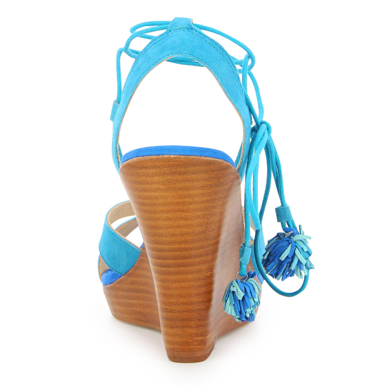 Mellow Yellow Sandales en Velours de Cuir compensées Lacts Cheville turquoise - Talon 11 cm