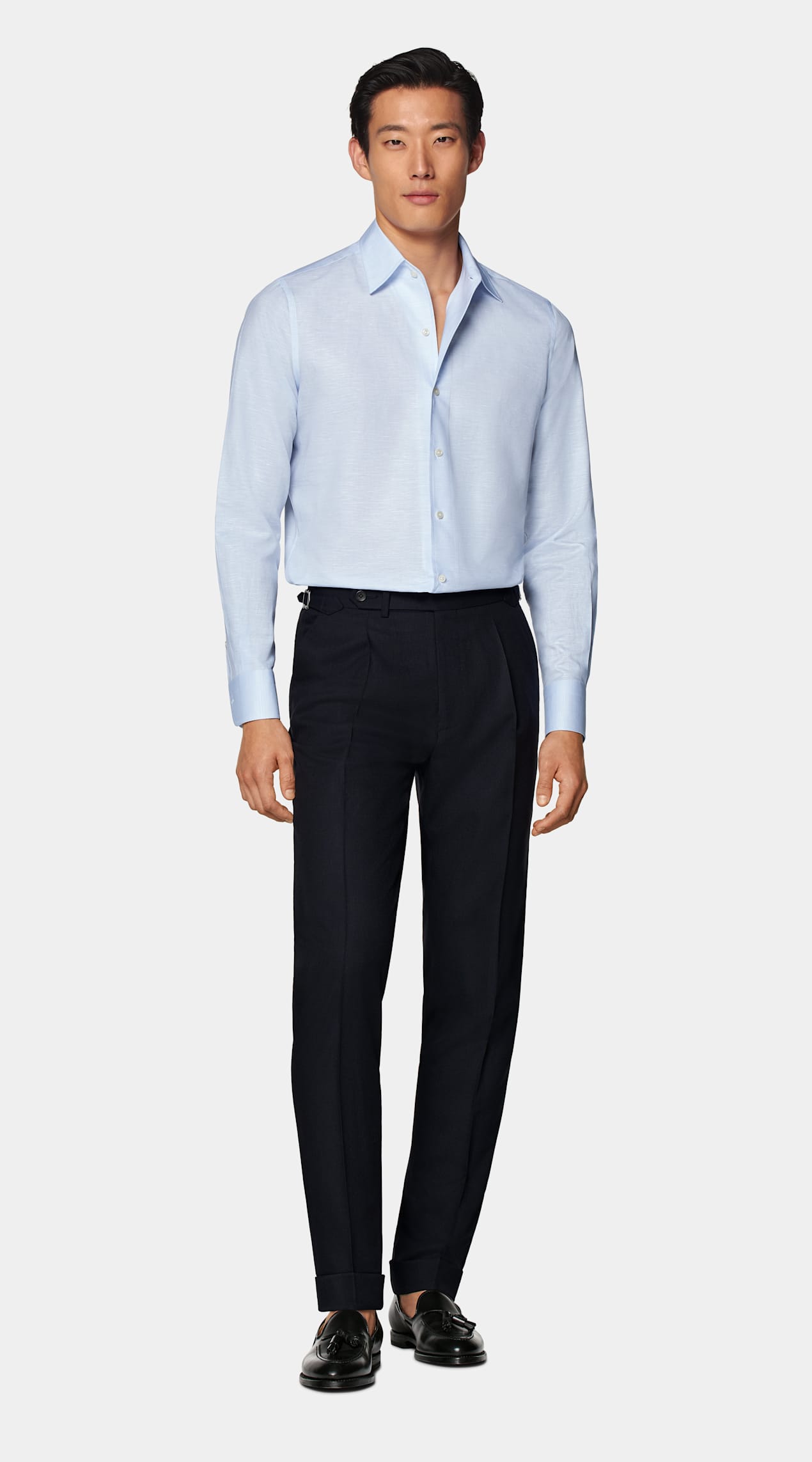 Chemise coupe ajustée avec col d'une seule pièce bleu clair