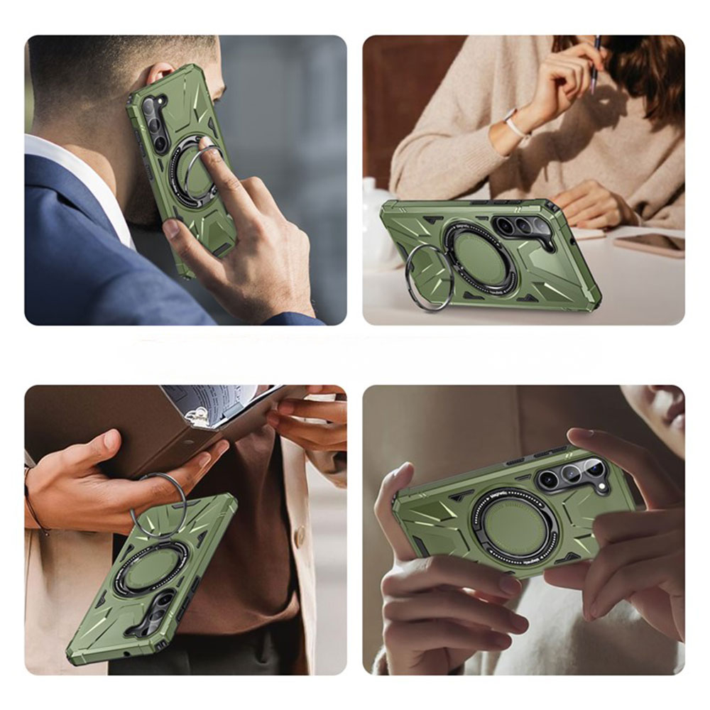Samsung Galaxy S25  Plus / S24  Plus Hybrid Outdoor Hardcase Hülle mit MagSafe-Modul   Kickstand Aufsteller - Grün / Schwarz