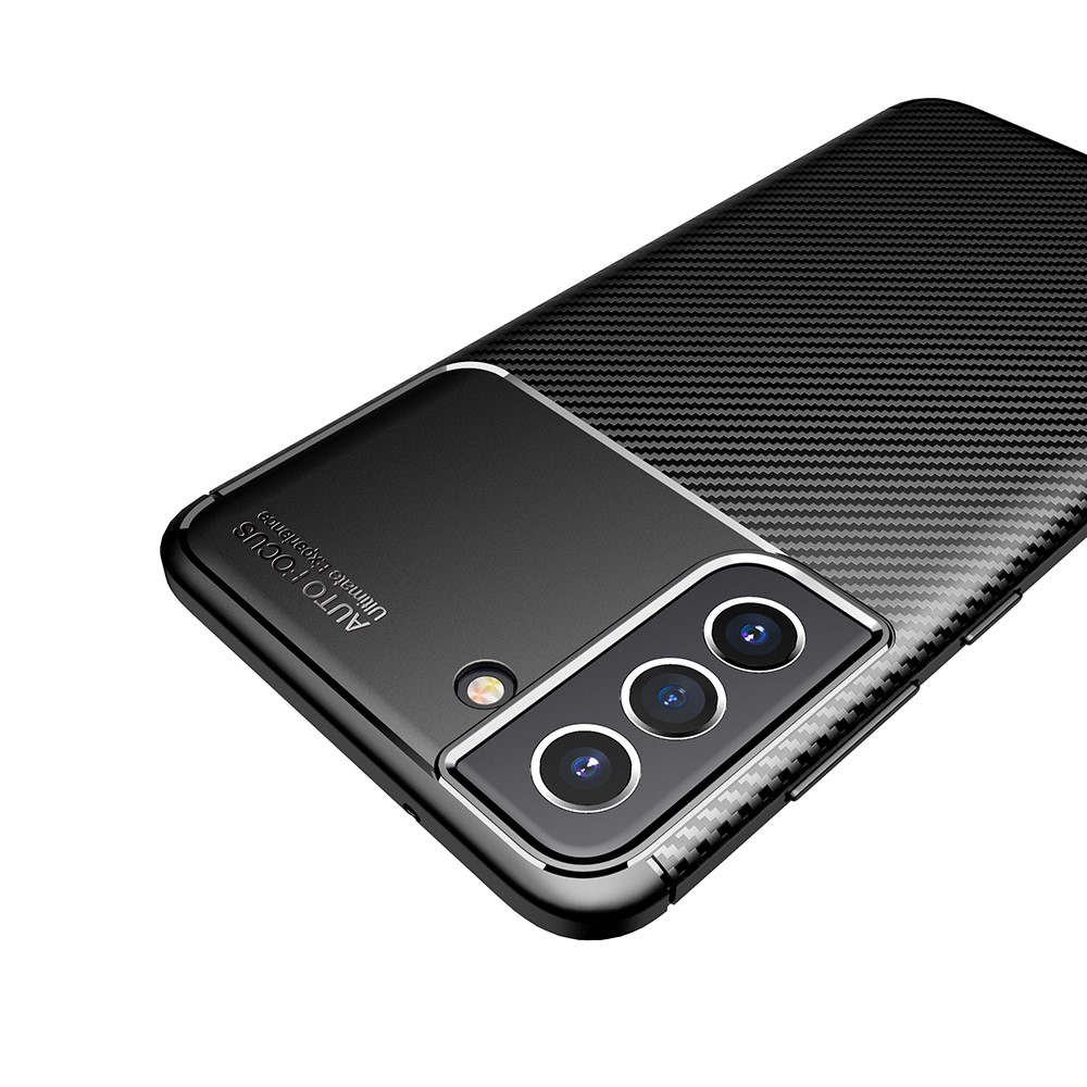 Samsung Galaxy S21 FE 5G Gummi Case Schutzhülle mit Air Cushion Fallschutz im Carbon Look - Schwarz