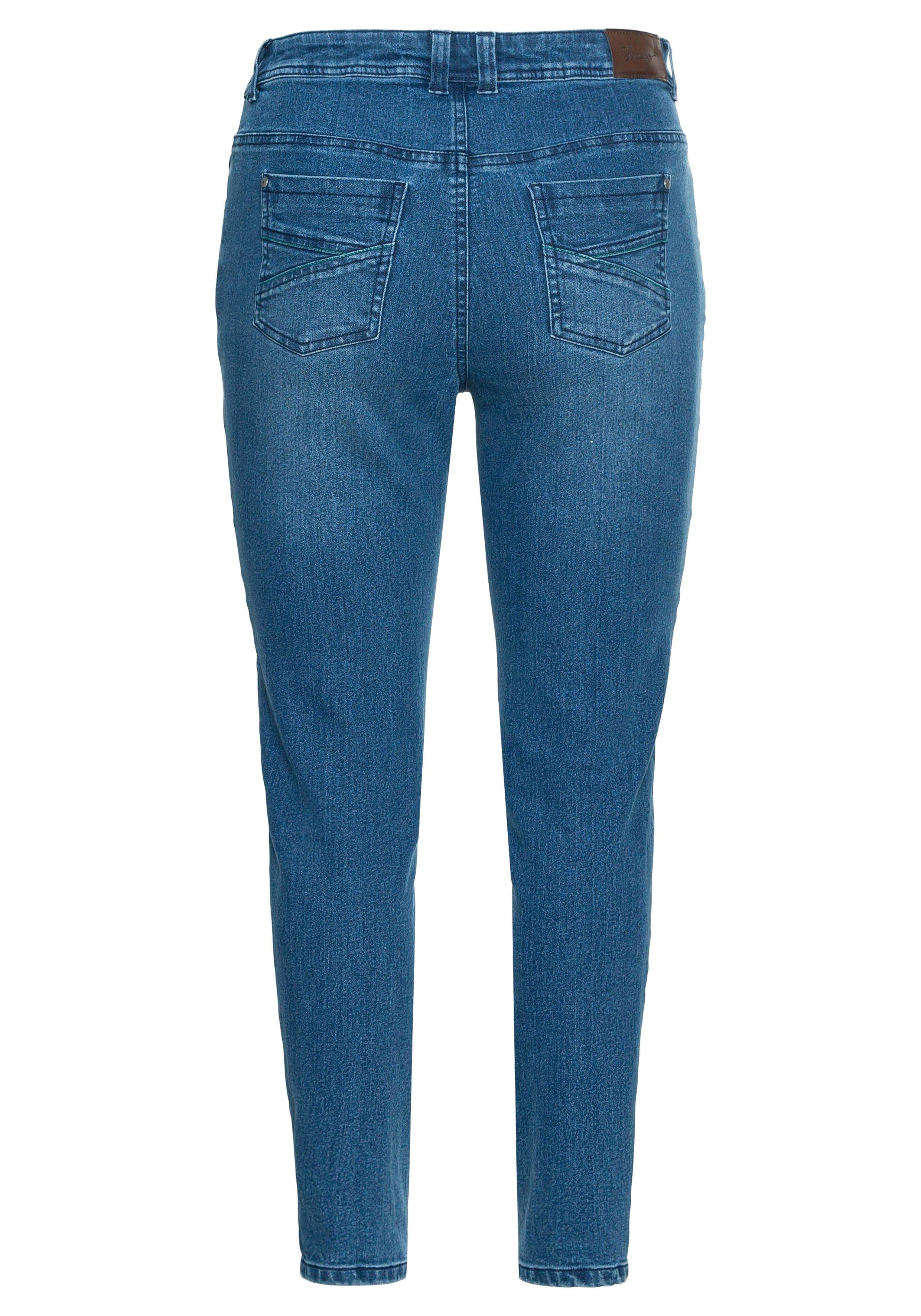 Slim Jeans mit vorverlegter Teilungsnaht