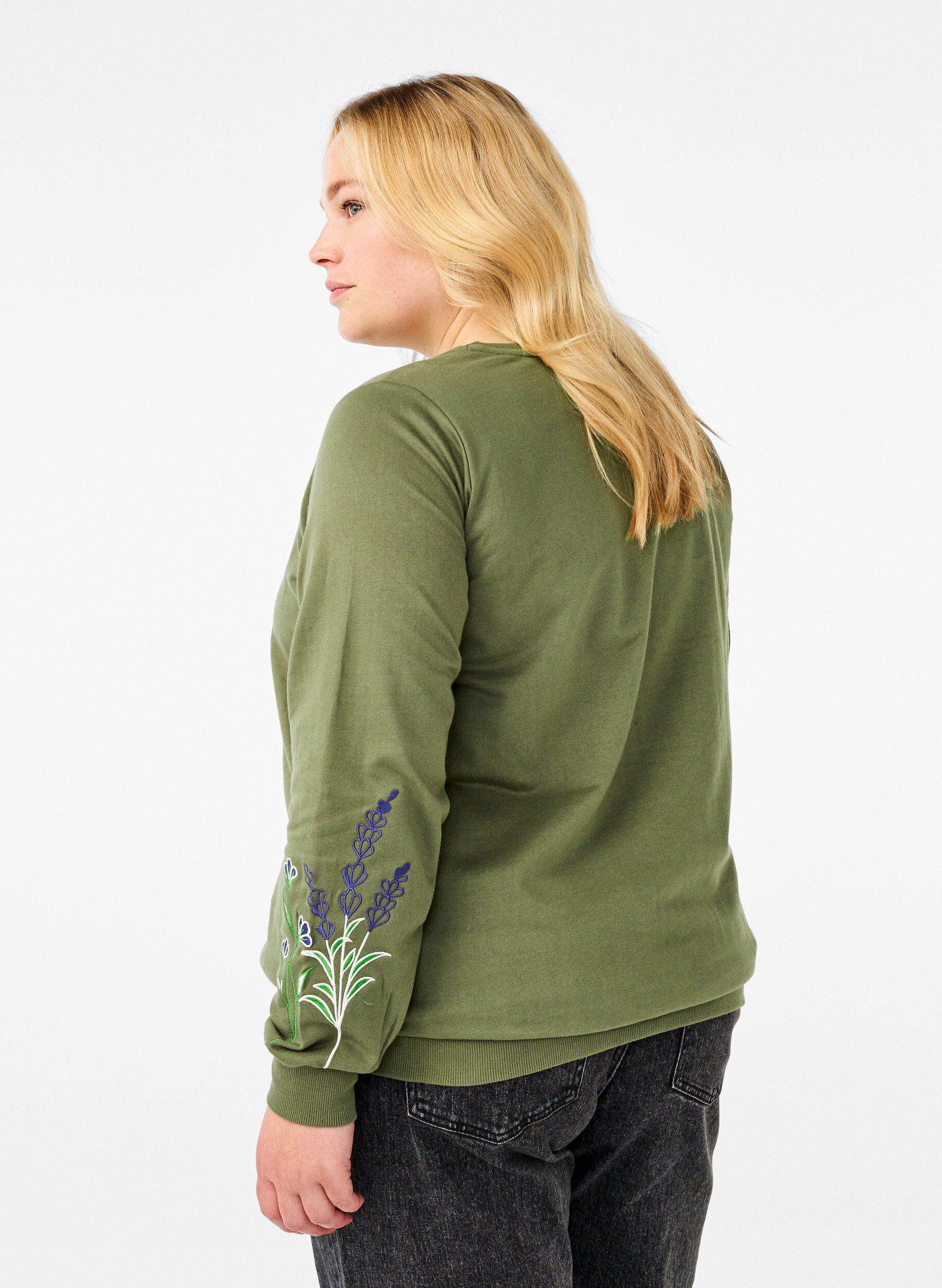 Sweatshirt med broderede blomster