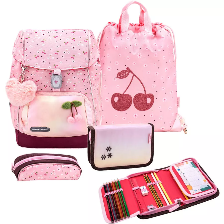 Belmil Schulranzen Premium Comfy Plus Set 5-teilig Cherry Blossom