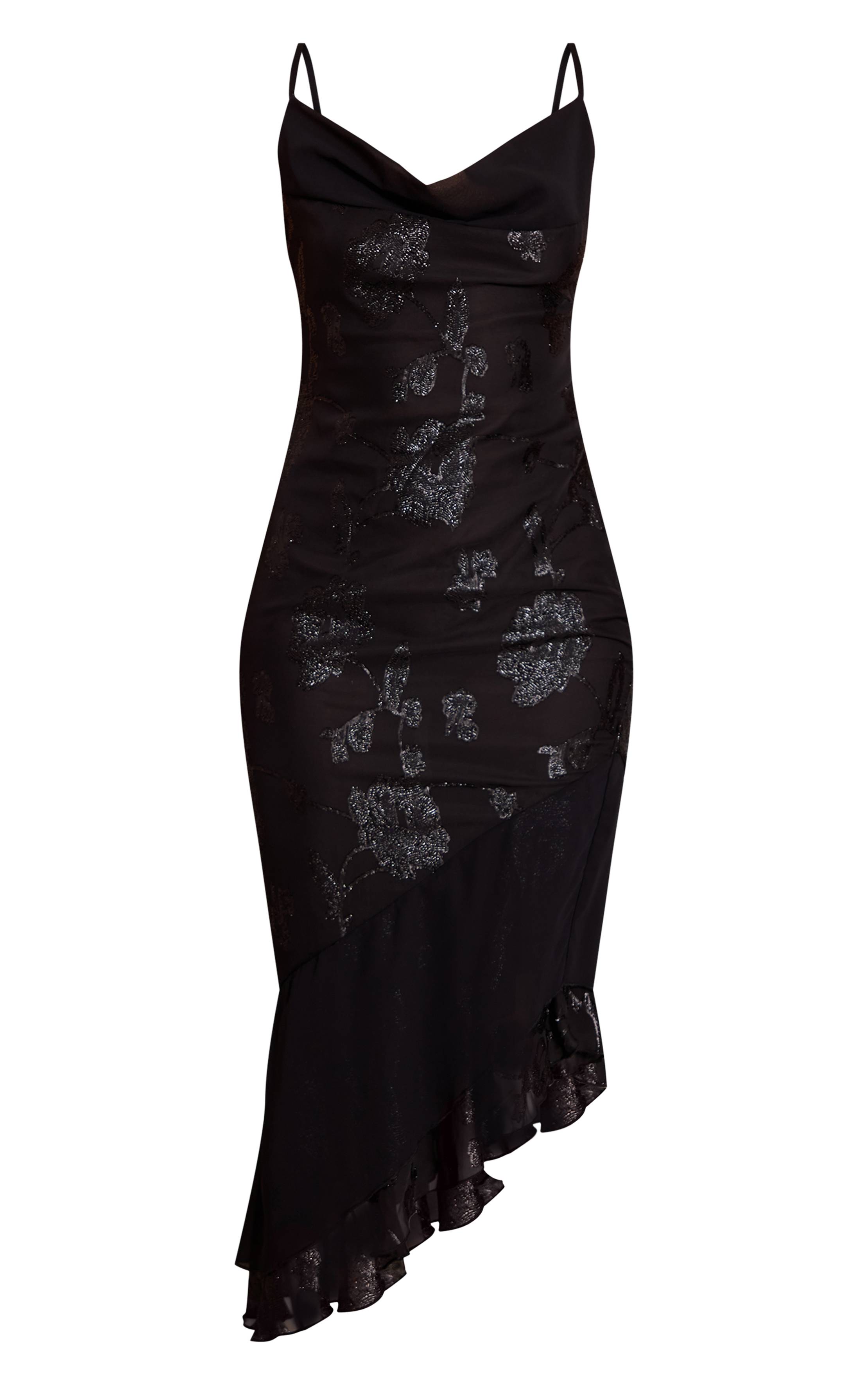 Noir Robe Midaxi En Mousseline À Détails Floraux
