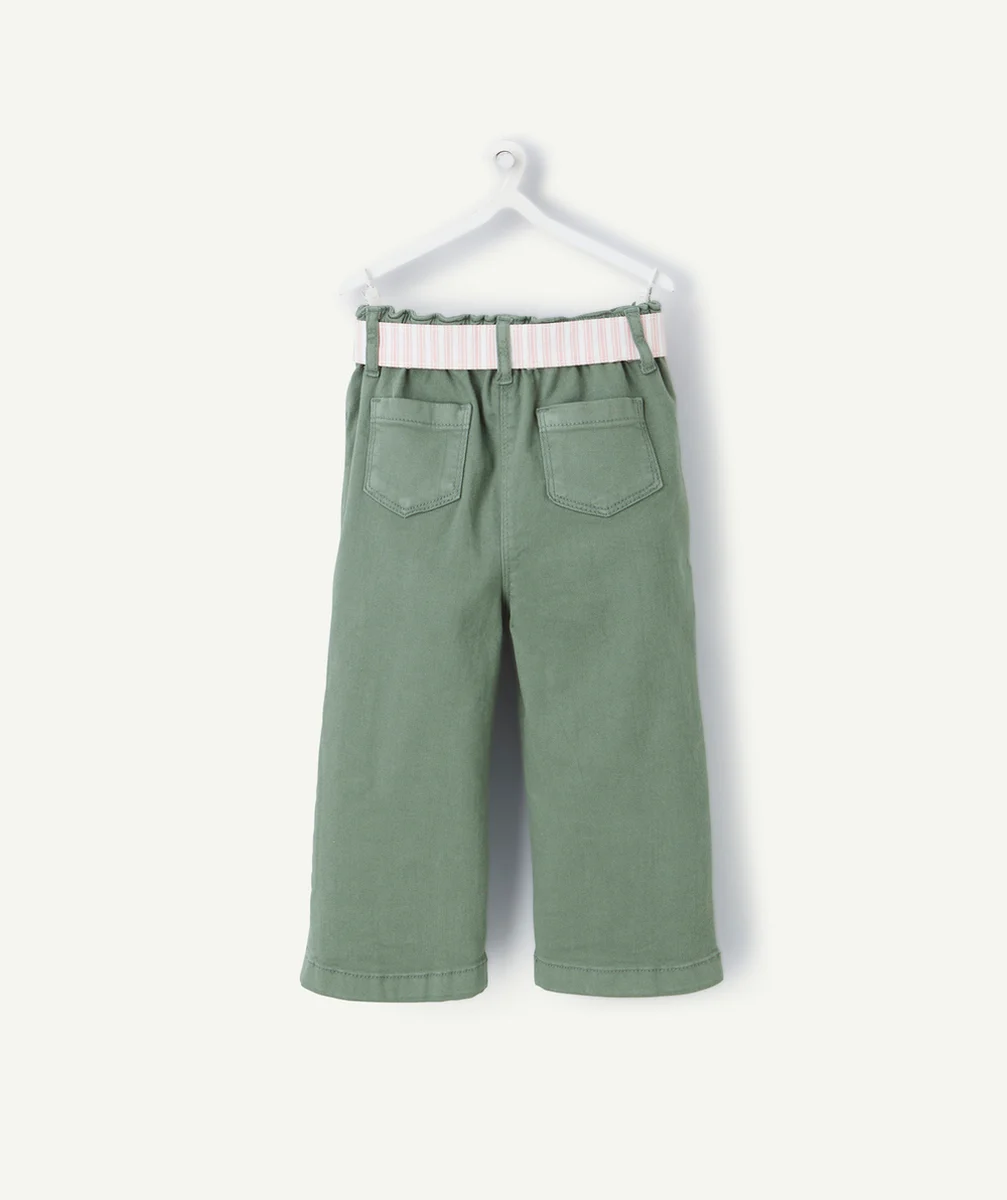 PANTALON WIDE LEG BÉBÉ FILLE EN DENIM LOW IMPACT VERT AVEC CEINTURE