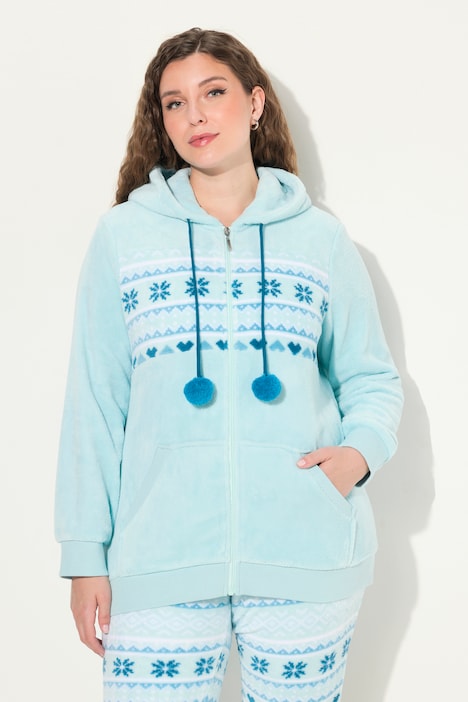 Homewear-Jacke, Plüsch, Norweger, Kapuze, recycelt