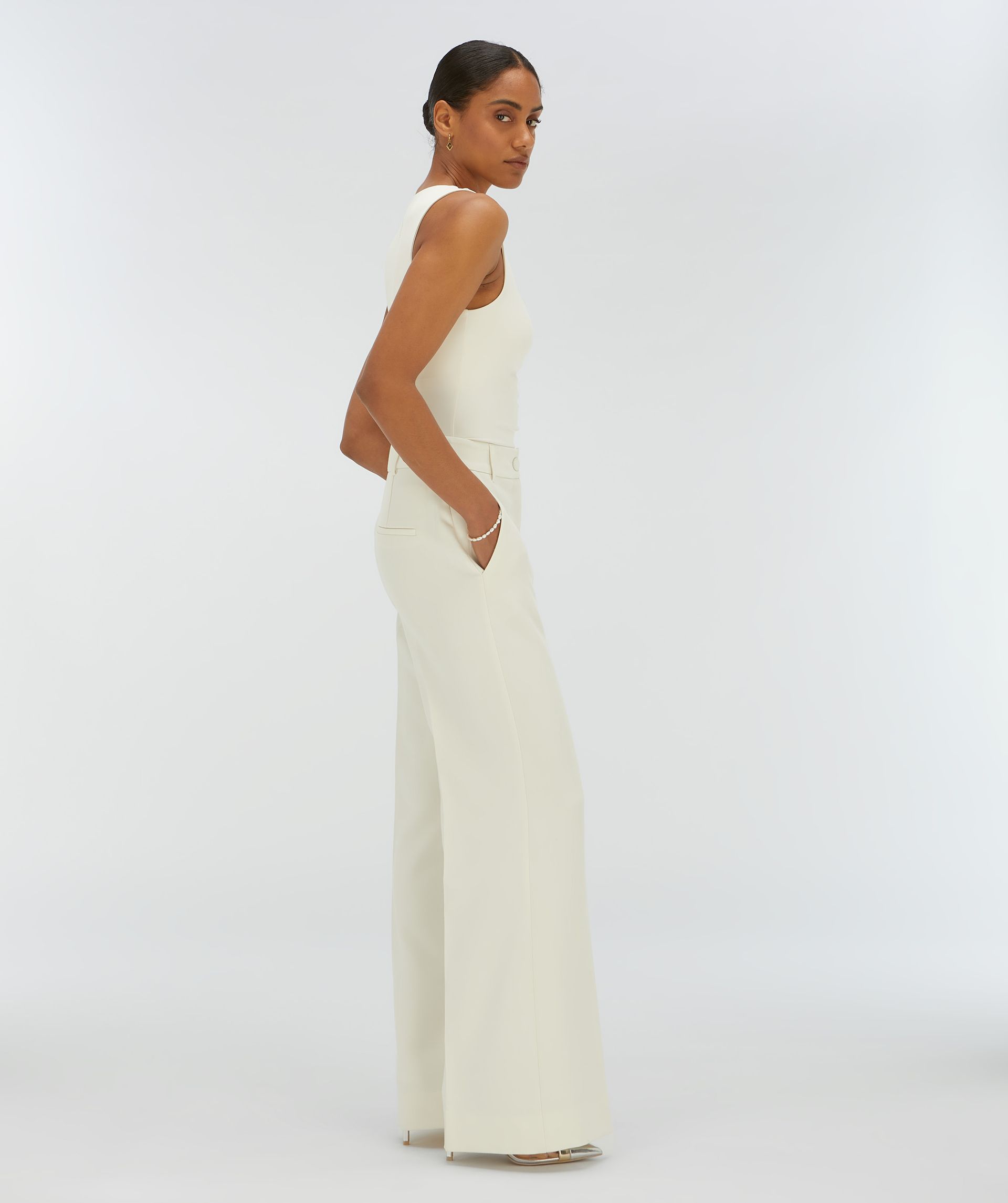 JV-KATE high rise wide leg broek - creme white