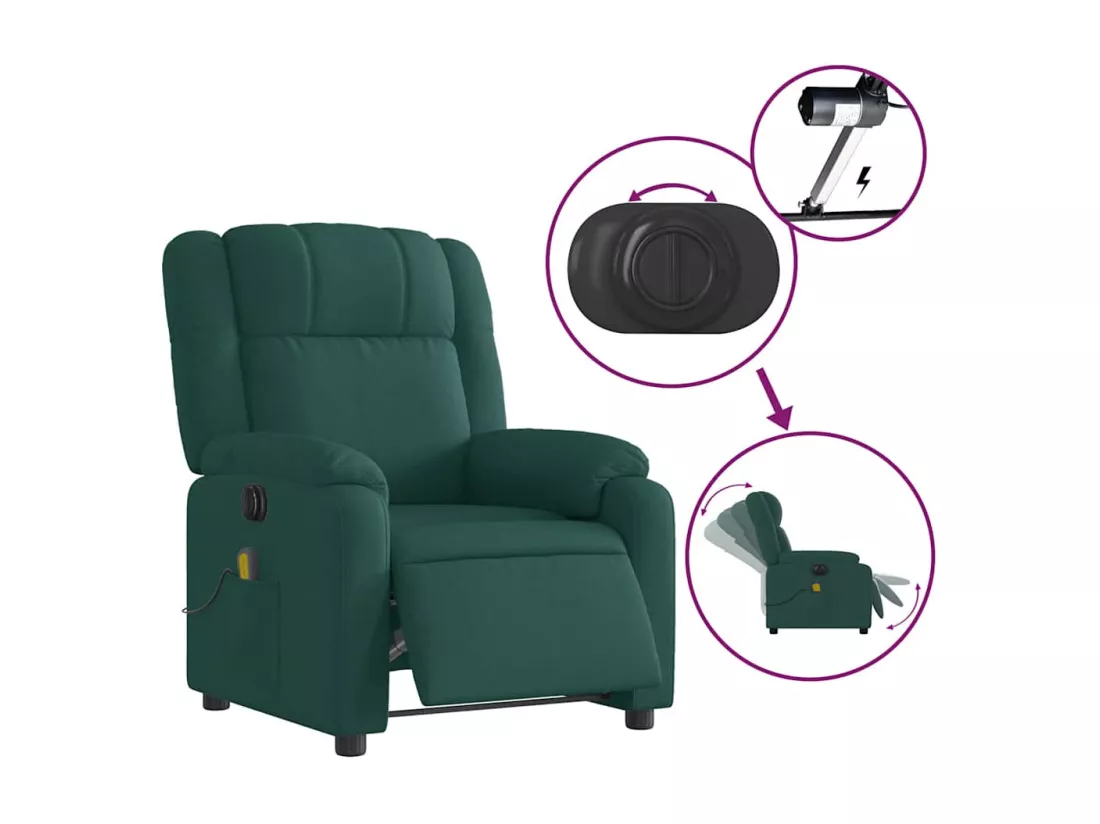 Fauteuil massant inclinable électrique Vert foncé Tissu