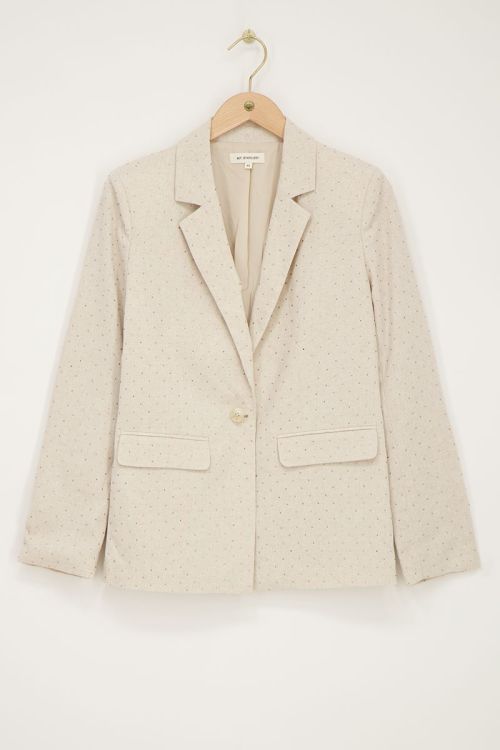 Beige linnen blazer met studs