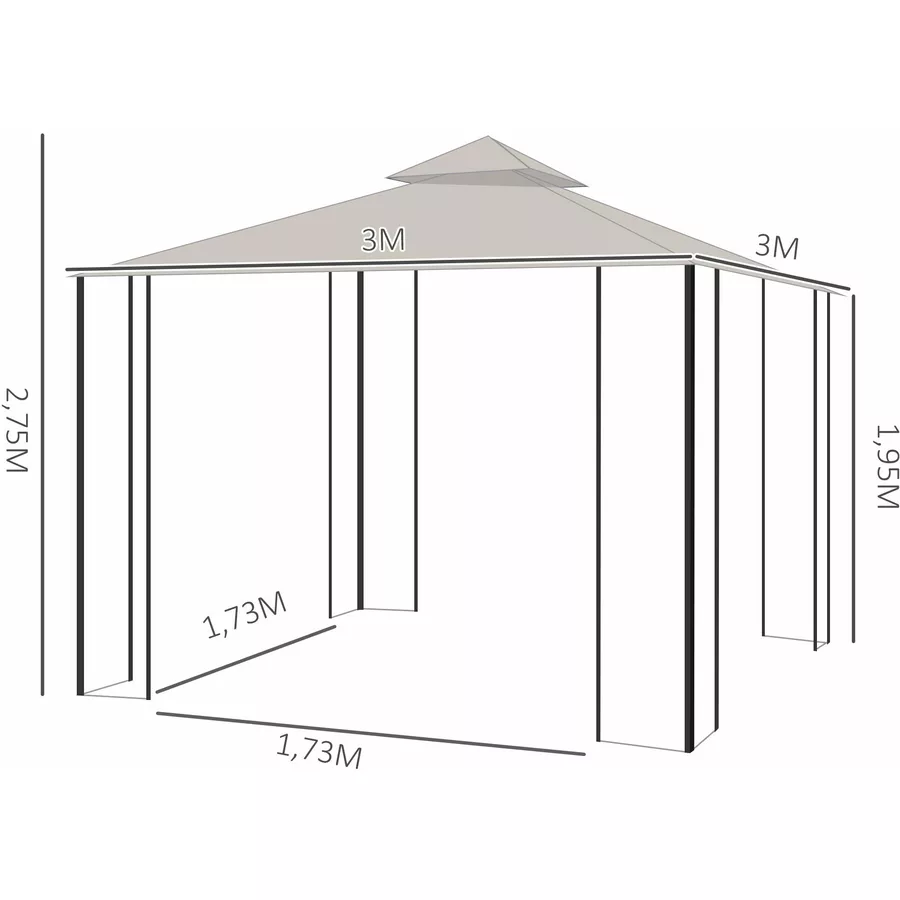 Outsunny Gartenpavillon mit Doppeldach beige, schwarz