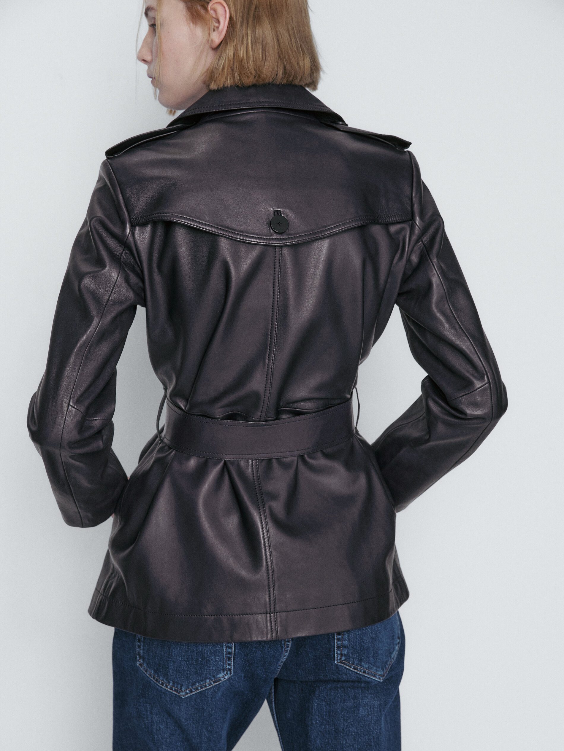 Chaqueta trench coat curto napa - AZUL MARINO