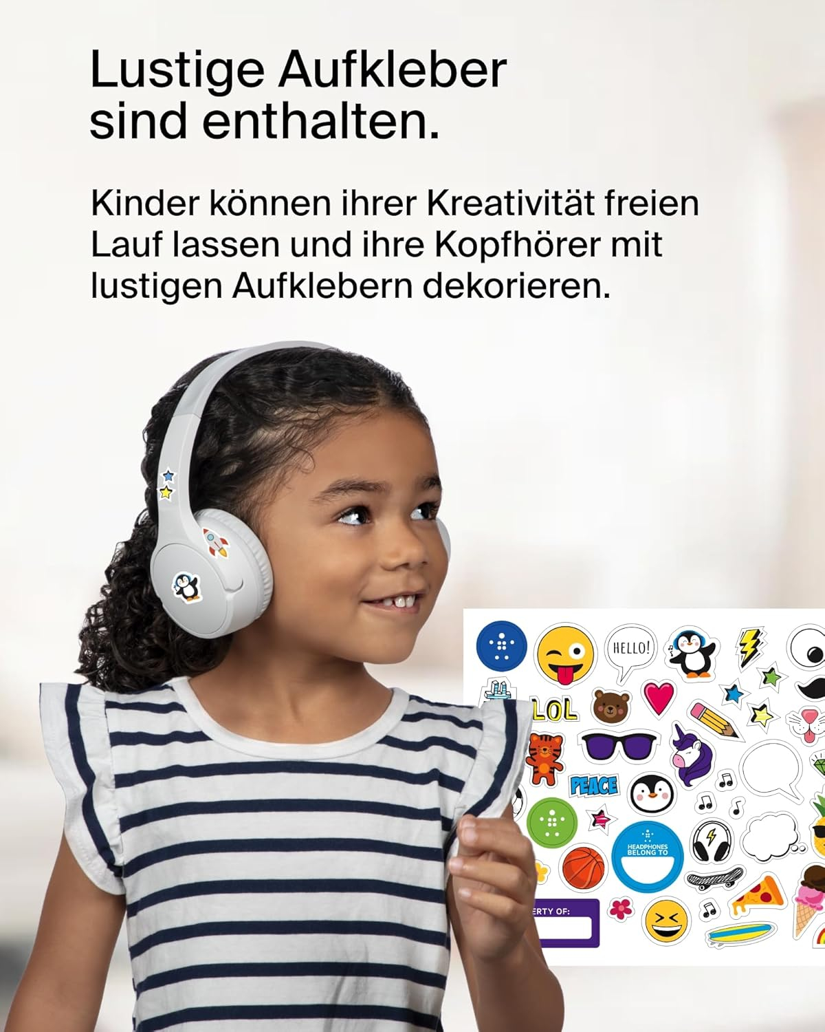 SoundForm Mini Wireless Bluetooth On-Ear Kinder Kopfhörer mit Mikrofon   85dB Lautstärke-Begrenzung (AUD002BTWTV3) - Weiss
