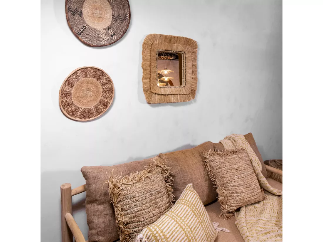 Now's Home - Miroir Carre En Raphia Naturel Tresse Main 46x2x46cm Kampala