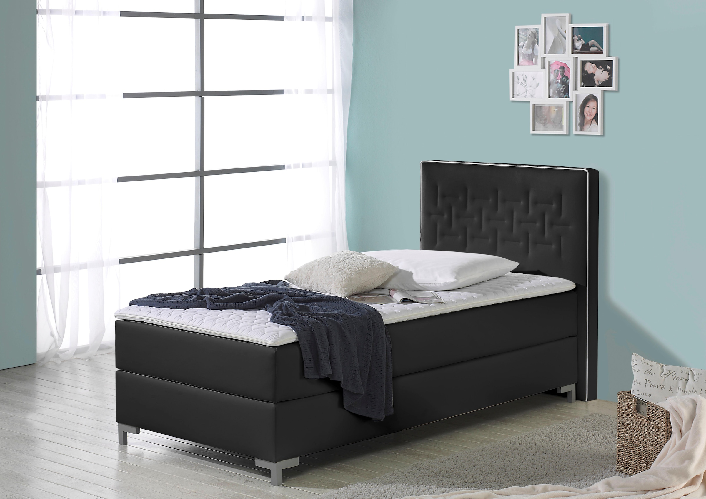 INOSIGN Boxspringbett »Coos« mit besonderer Steppung im Kopfteil, 3 Matratzenarten, 2 Härtegrade