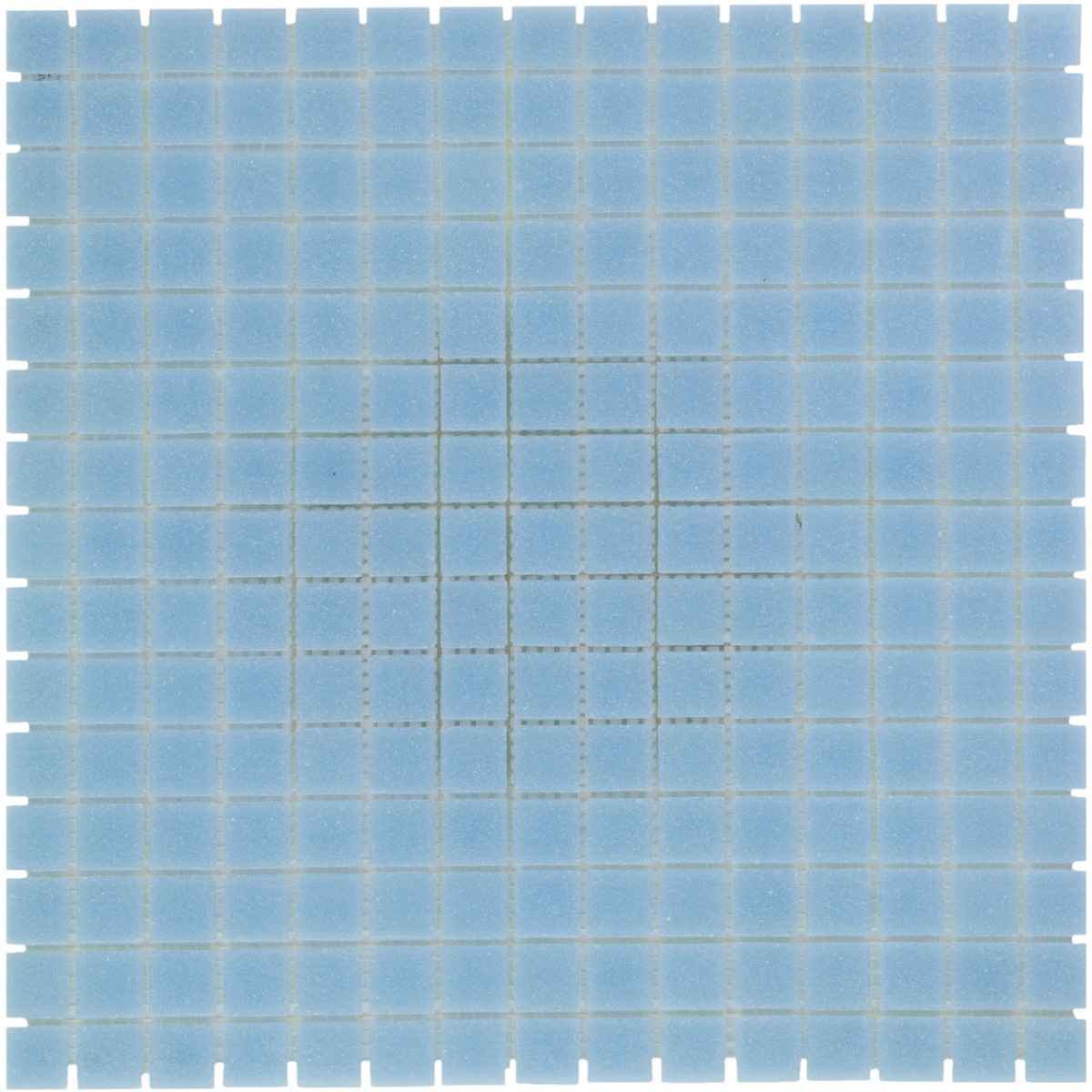 Tegelsample: The Mosaic Factory Amsterdam vierkante glasmozaïek tegels 32x32 lichtblauw
