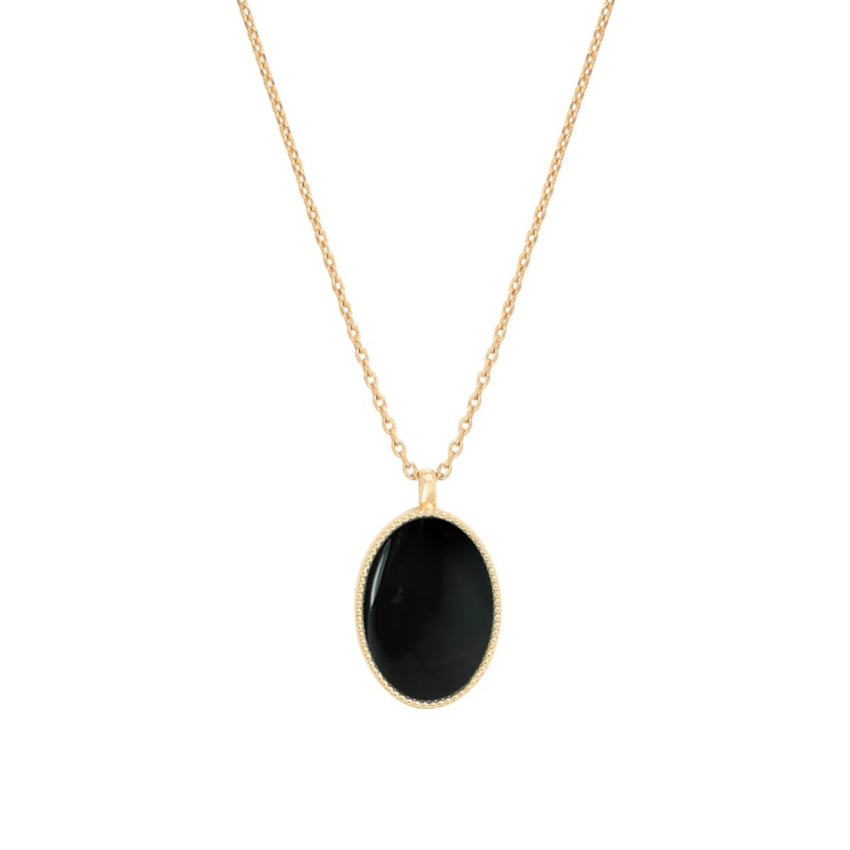 Collier pierre agate noire doré à l'or fin 24k FRIDA