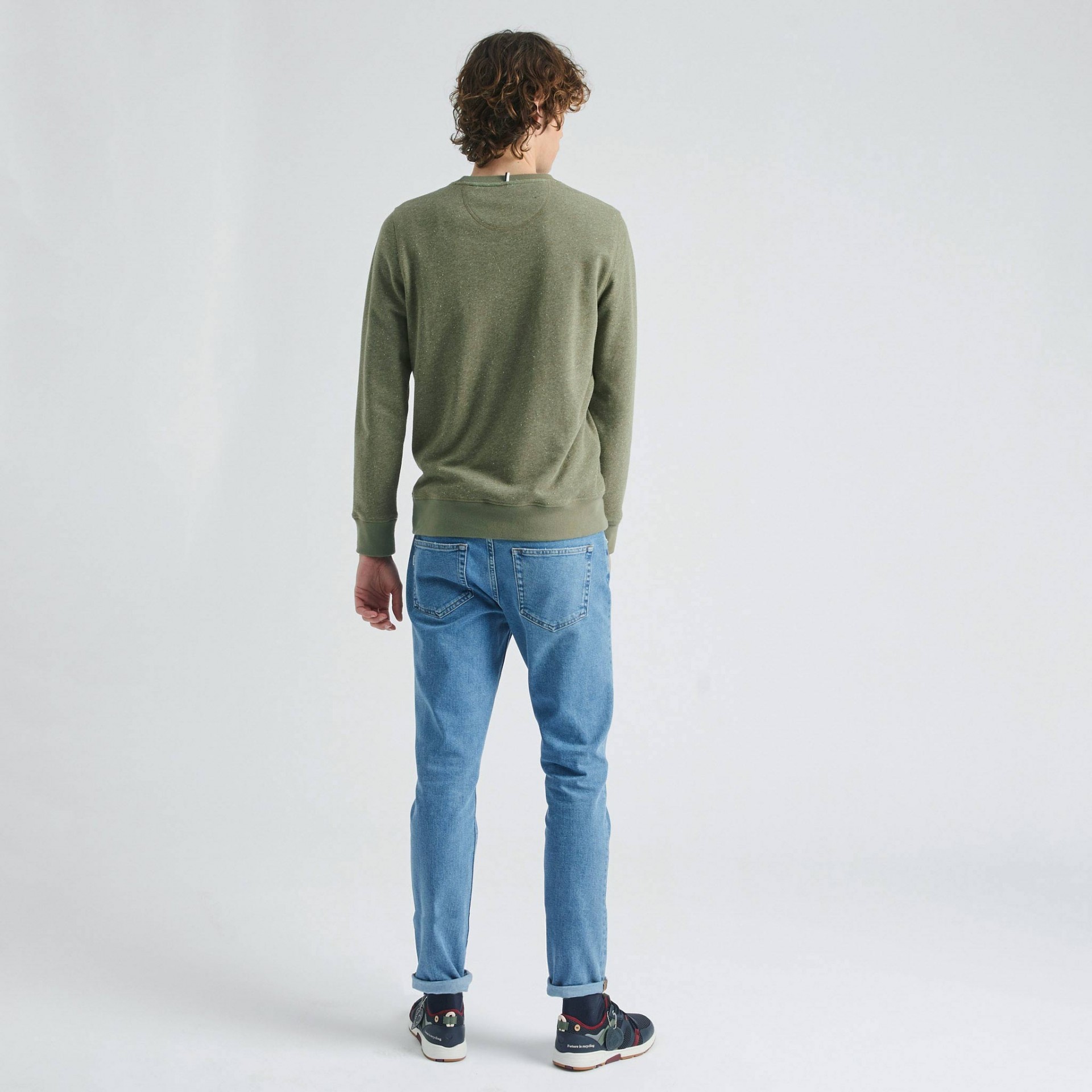 Sweat col rond kaki coton et coton recyclé - modèle Donon