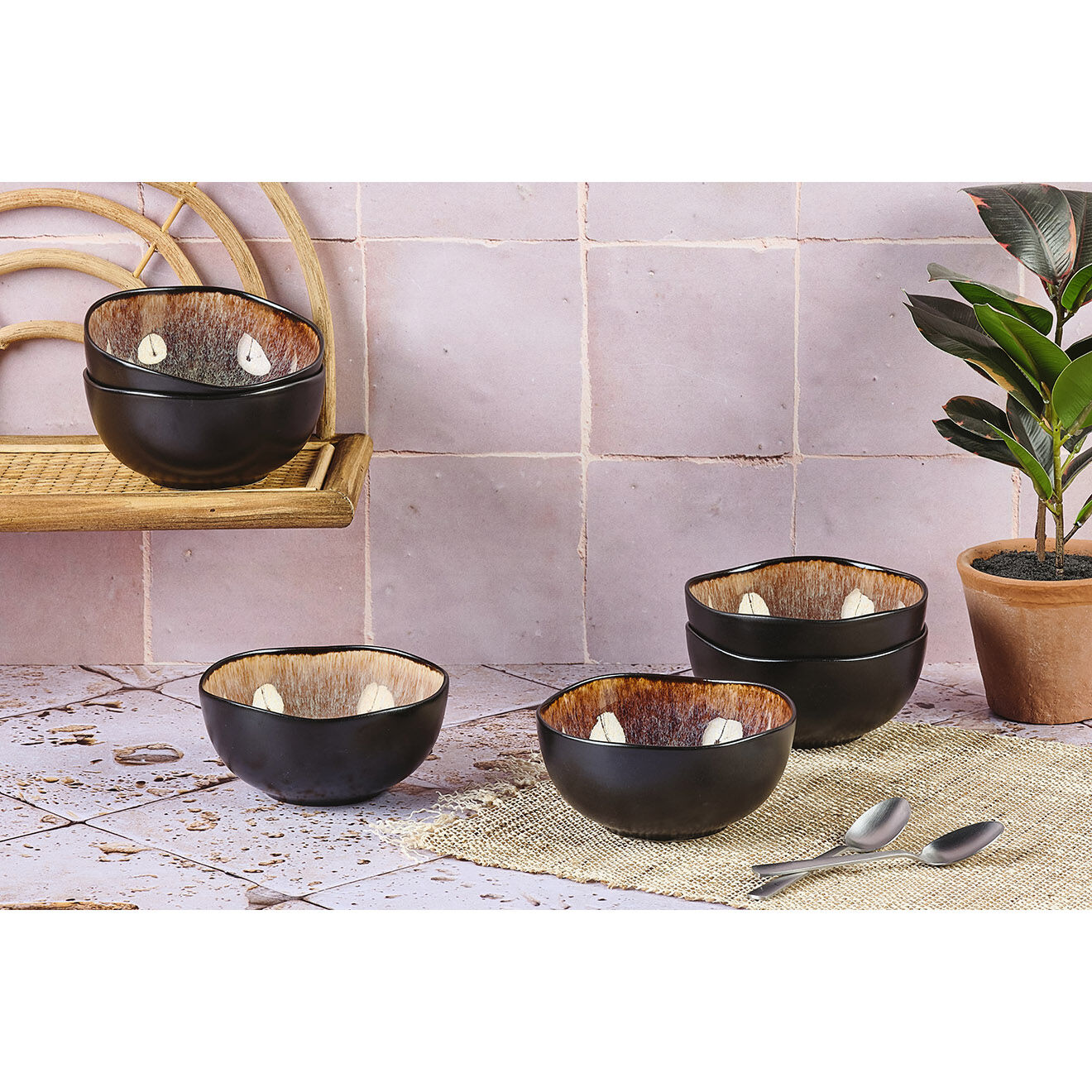 Bjorn 6 Bols en Grès Iris beige/marron - 30 cl