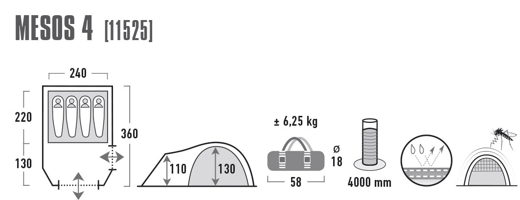High Peak Mesos 4 Familienzelt für 4 Personen