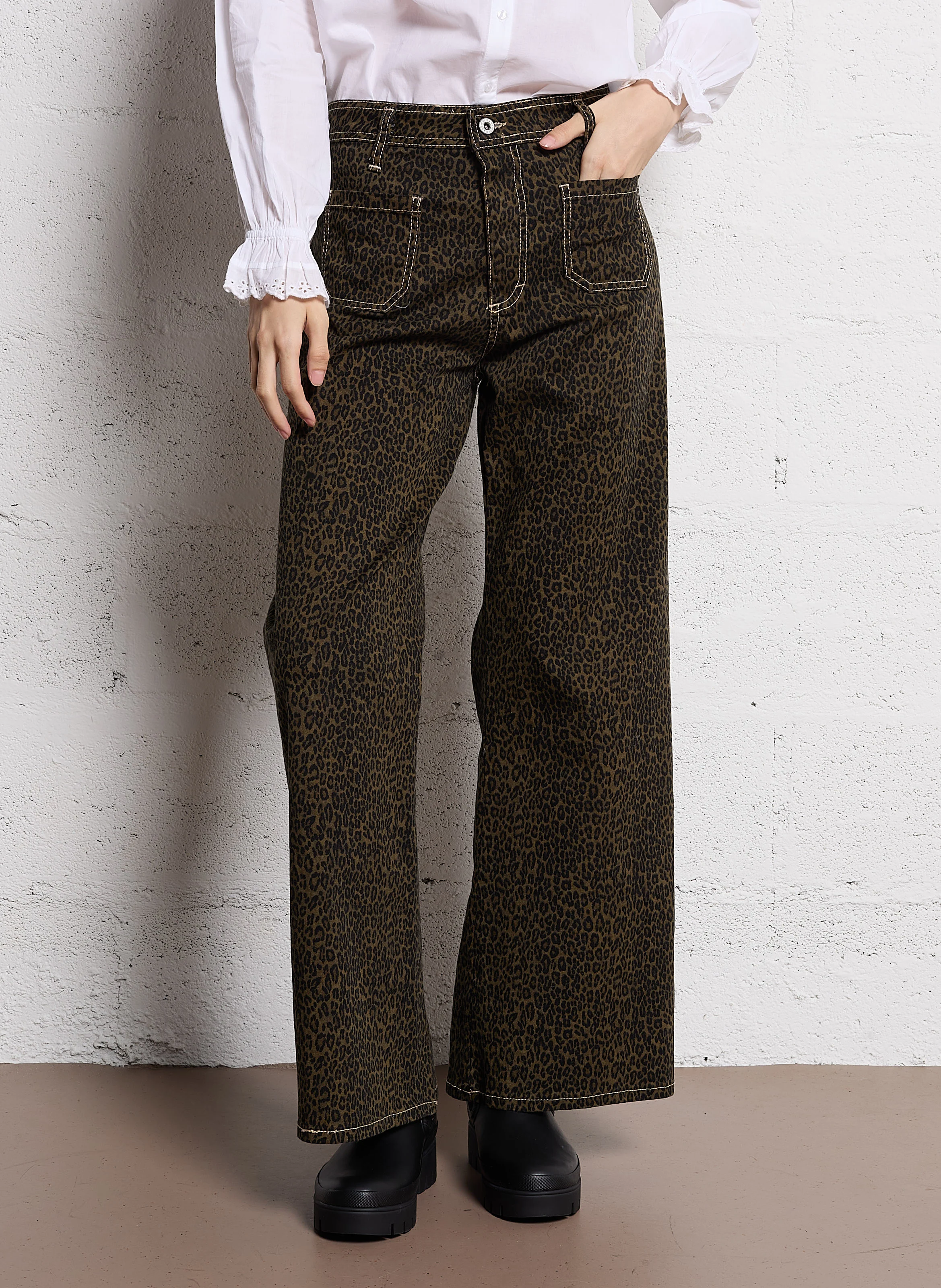 Pantalon droit imprimé| Marron
