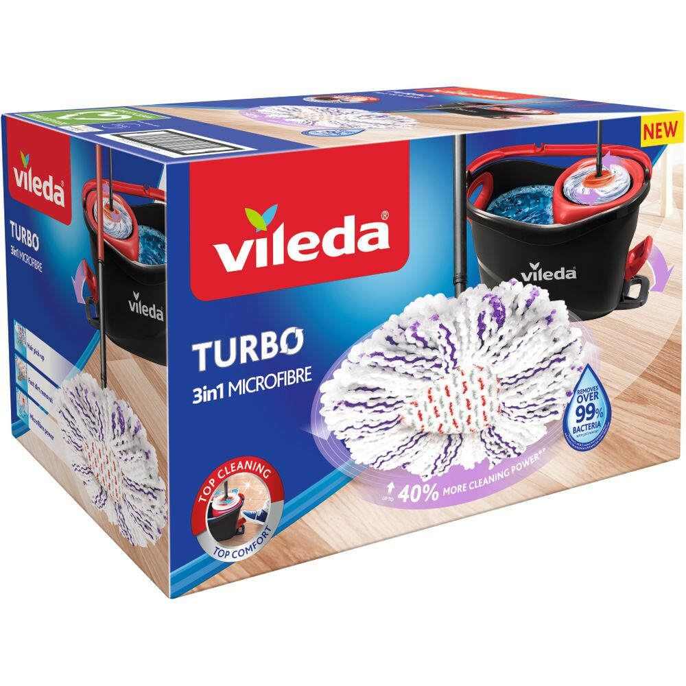 Vileda Turbo 3in1 Mopset - Met Pedaalsysteem Zwart RoodWit Blauw1 set