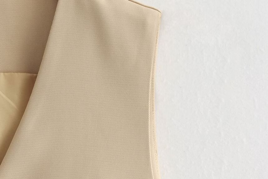 Sensarra - V-hals effen knoopvest / elastische tailleband midi A-lijn rok / set
