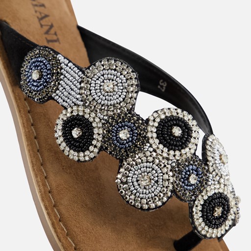Lazamani Slippers Beads zwart Leer