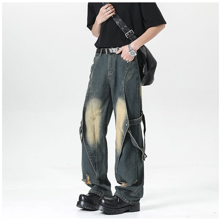 Filmas - Mid Rise Washed Distressed Loose Fit Jeans