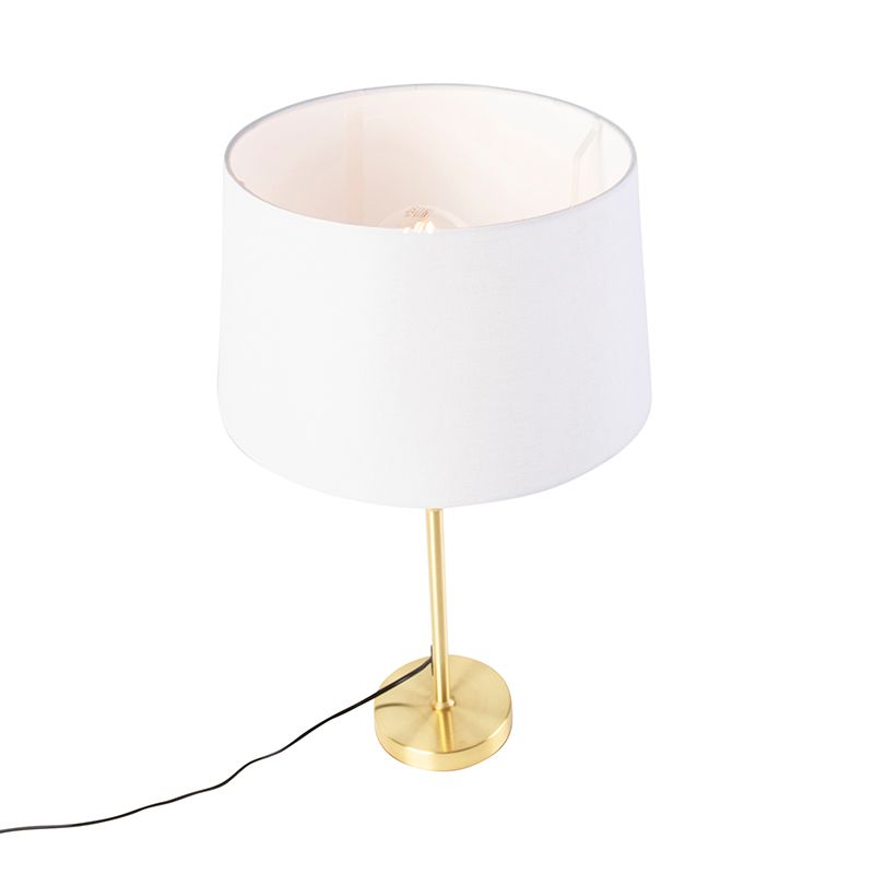 Tafellamp goud/messing met linnen kap wit 35 cm - Parte