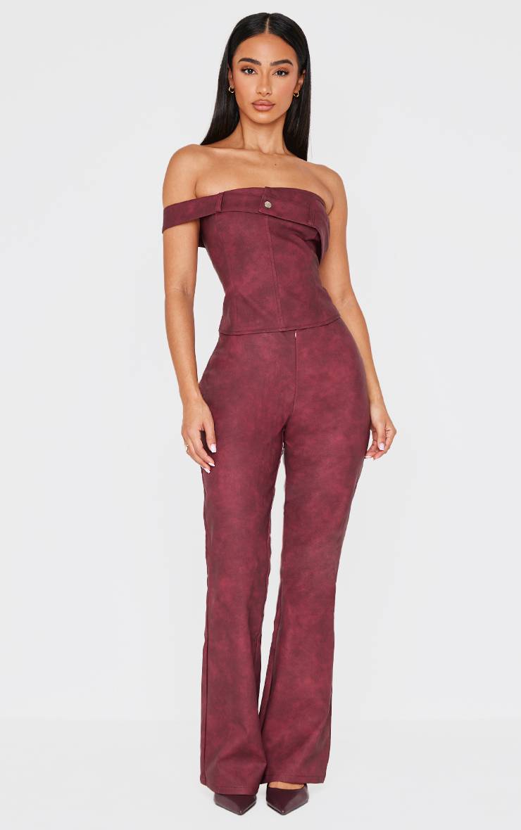 Rouge Bordeaux Pantalon Évasé Petite En Synthétique Avec Fermeture Éclair Devant