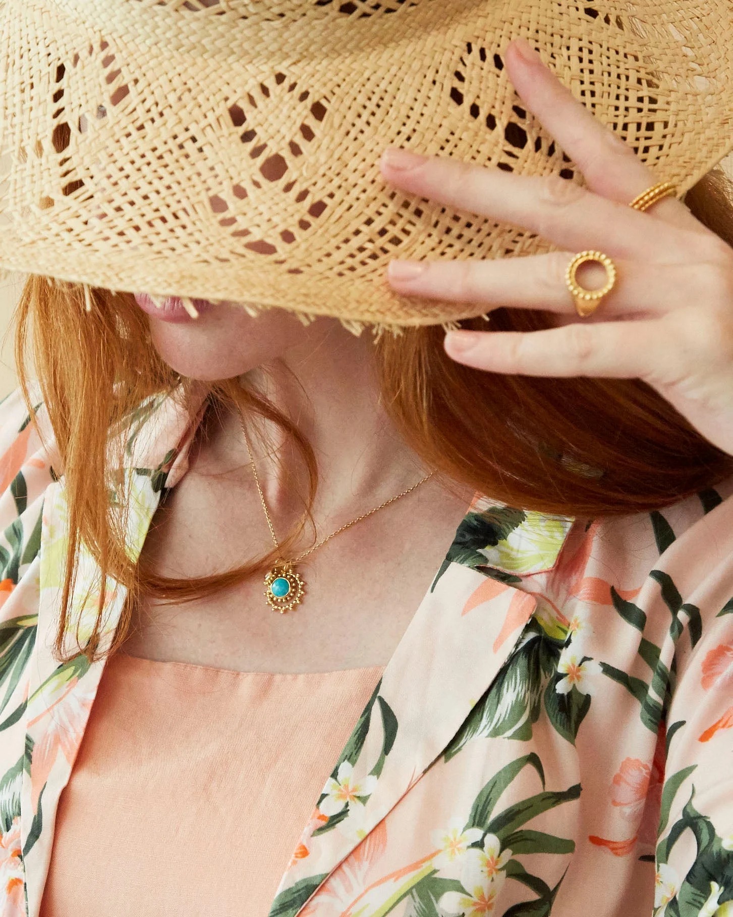 Collier surya grand soleil et turquoise | Doré