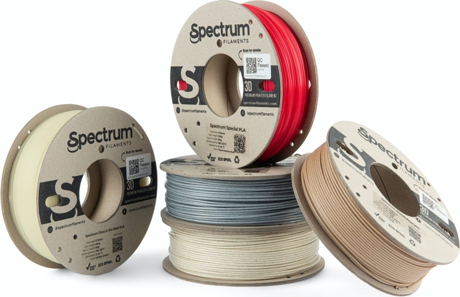 Spectrum  5er-Set PLA Specials, 1,75 mm (1.250 g)    Filamente auf ökologischen Pappspulen