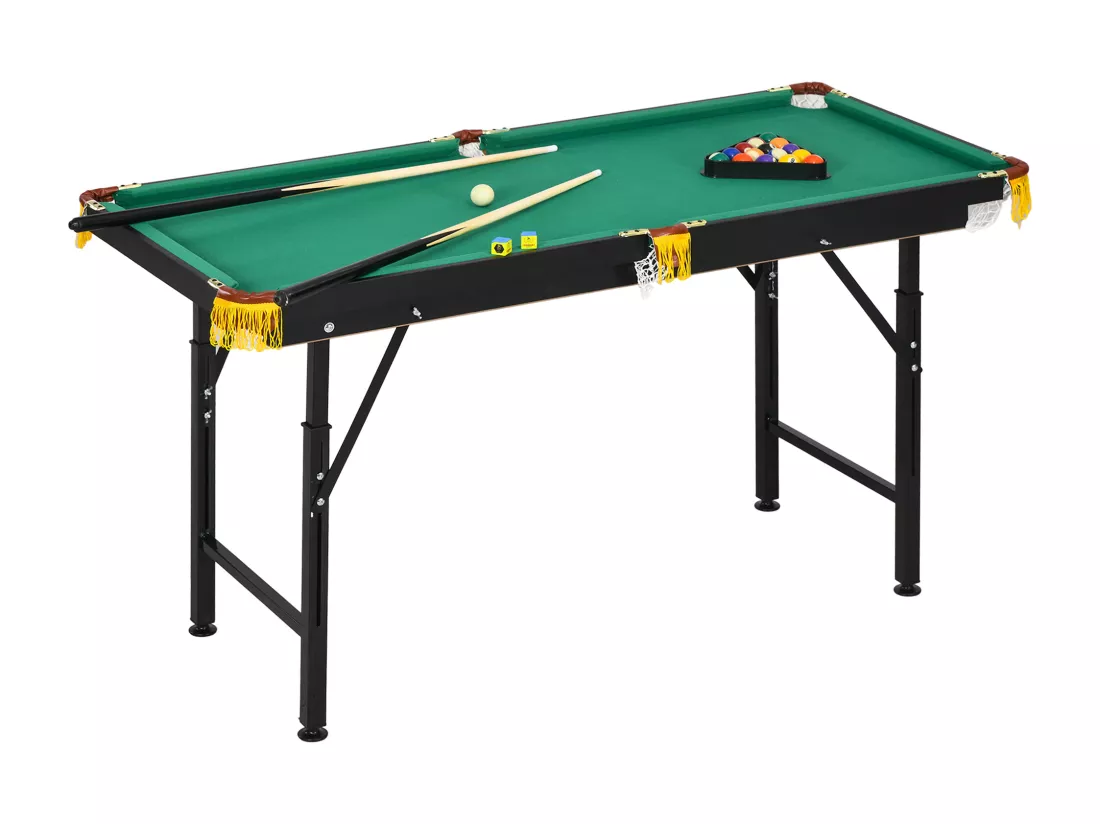 Table de billard pliable hauteur réglable avec accessoires - dim. 140L x 60l x 55-75H cm - vert