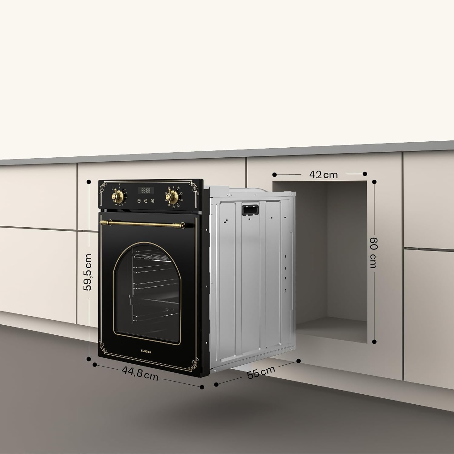 Klarstein Elizabeth Slim Einbaubackofen - 45 cm, 49 L, 9 Funktionen, Dampfreinigung, Digitaler Timer, Schwarzes Glas, Energieklasse A, Backofen Einbaugerät