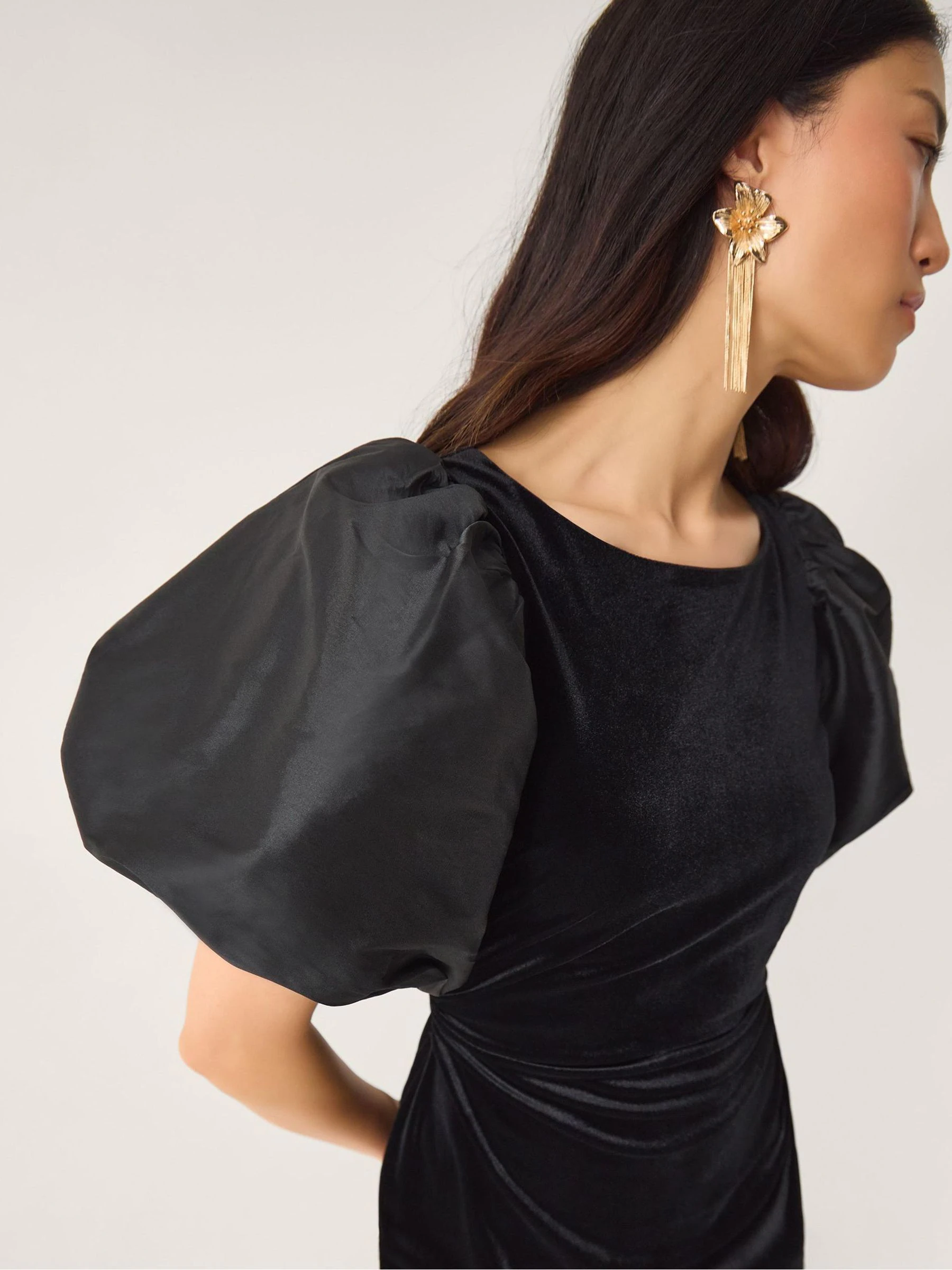 Monsoon Sadie Puff Sleeve Velvet Midi Dress