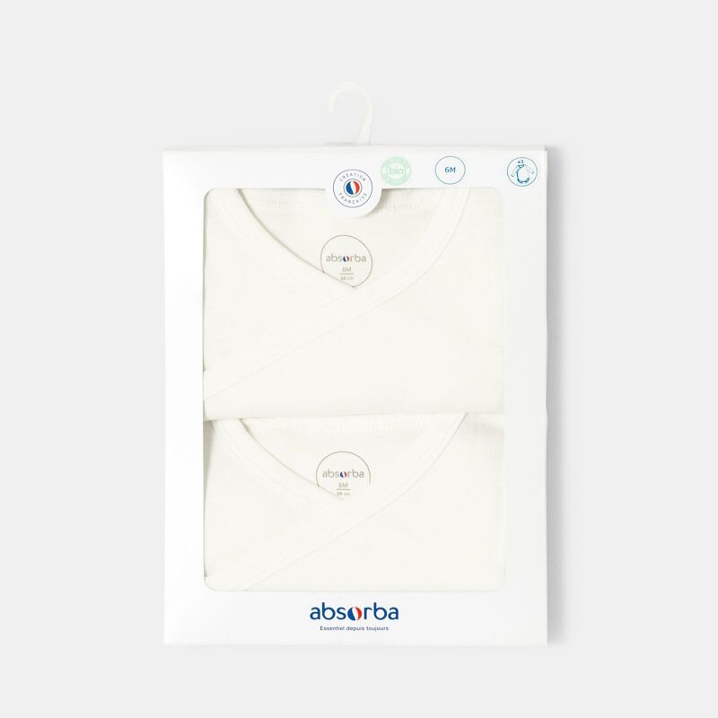 Lot de 2 bodies cœur croisé à manches longues en coton bio blanc naissance Absorba Blanc