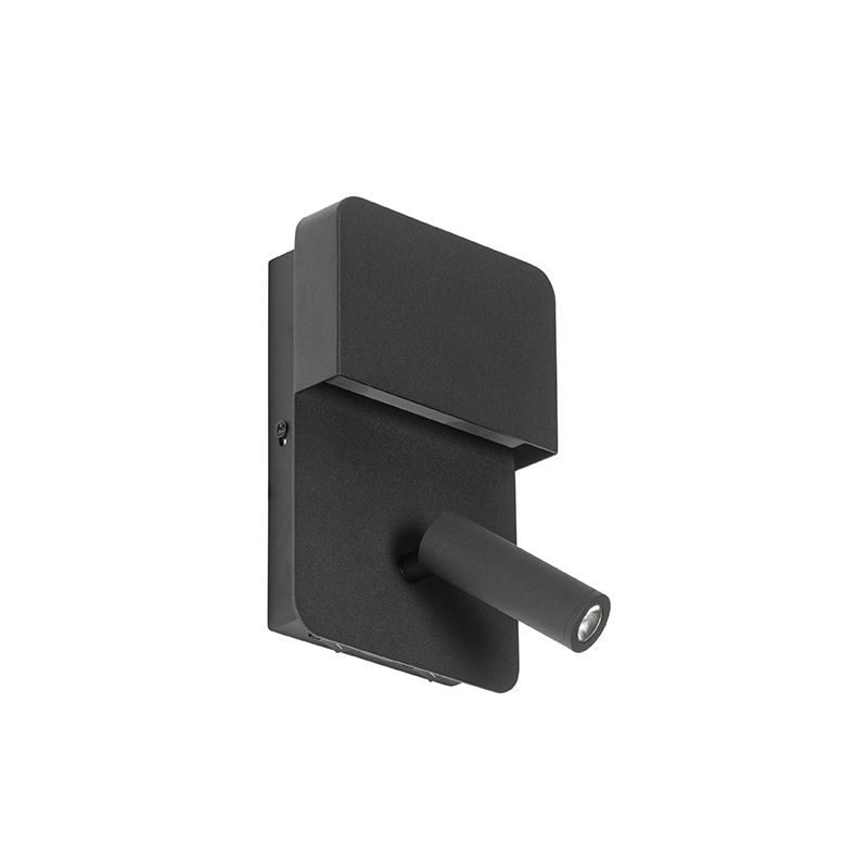 Wandlamp zwart incl. LED met USB en leeslamp met schakelaar - Robin