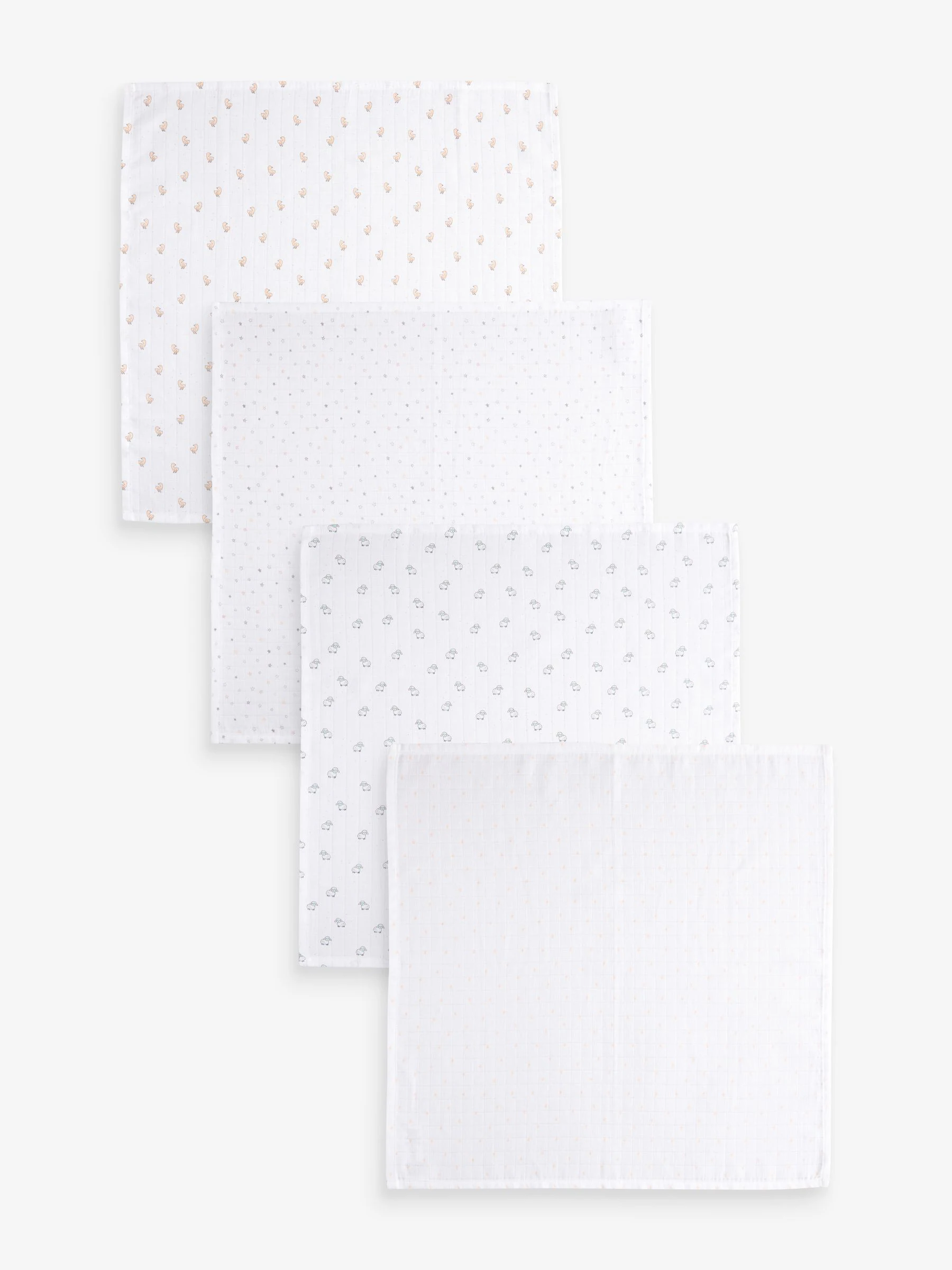 Wit met subtiele dierenprint - Set van 4 mousseline babydoekjes