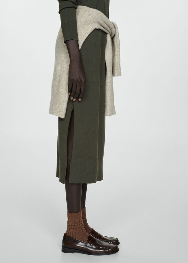 MANGO Round-neck knitted dress Beige - khaki