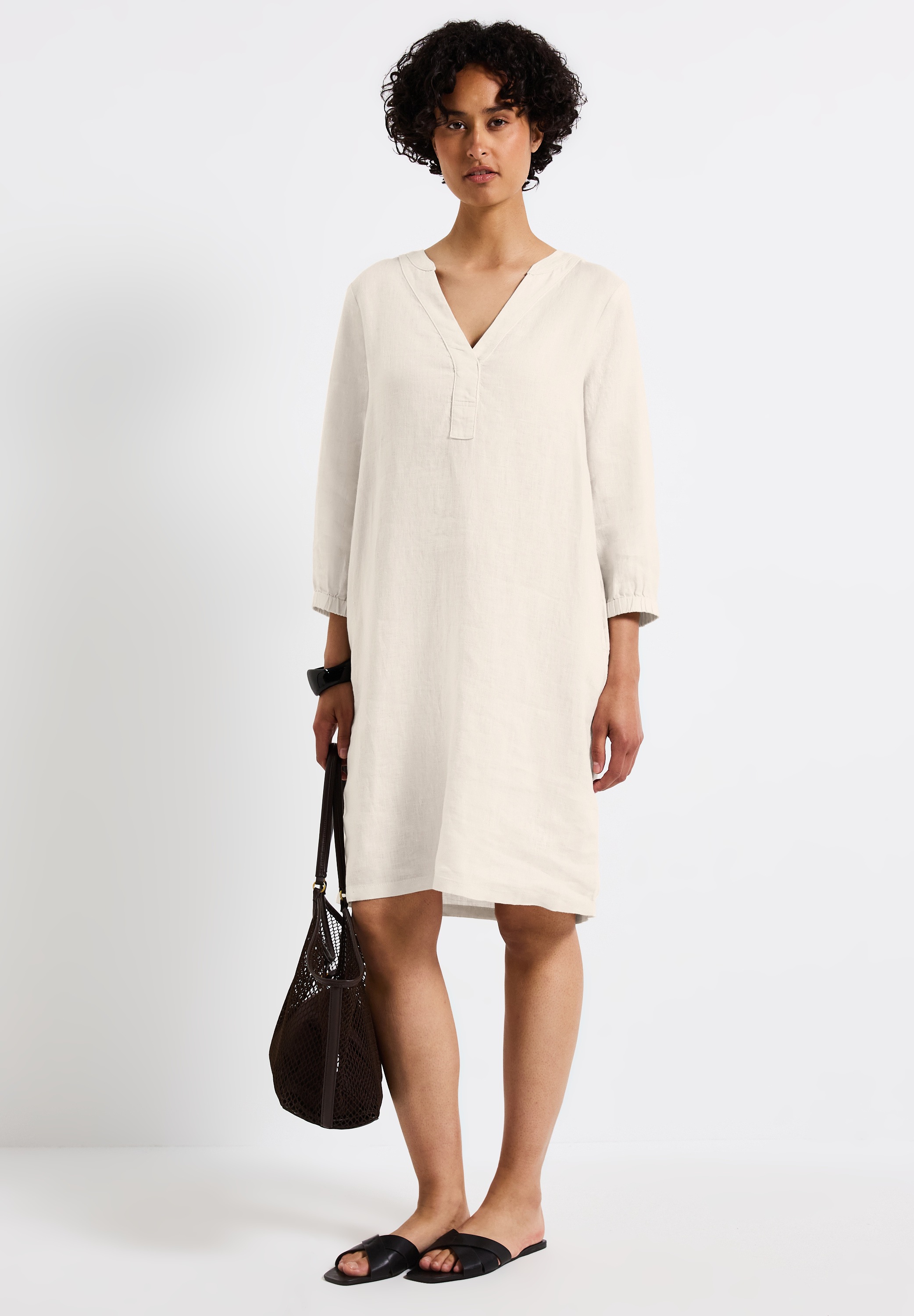 STREET ONE Midikleid Ohne Taschen 3/4-Arm aus Leinen