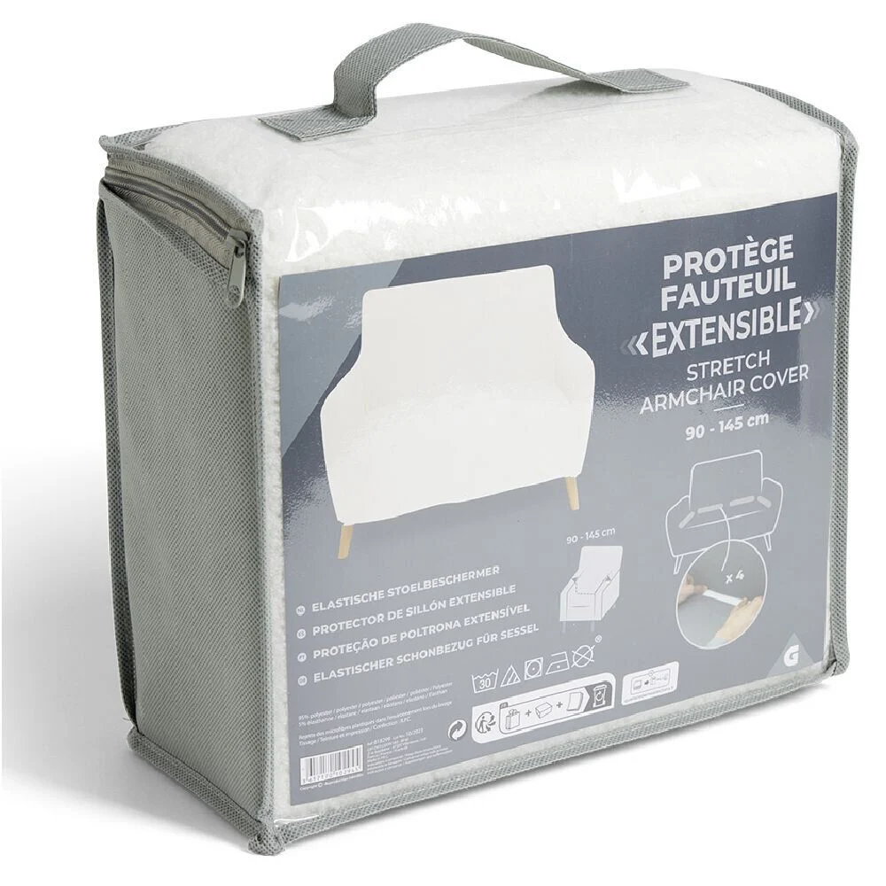 Protège fauteuil extensible L90-145cm effet laine bouclée beige