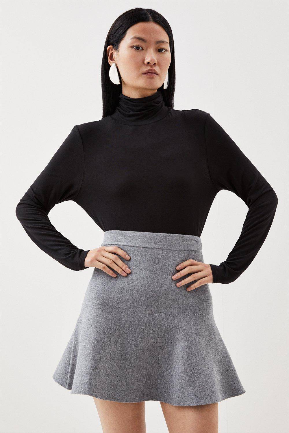 KarenMillen Jupe Mini Flippy en Tricot Look Laine Compacte