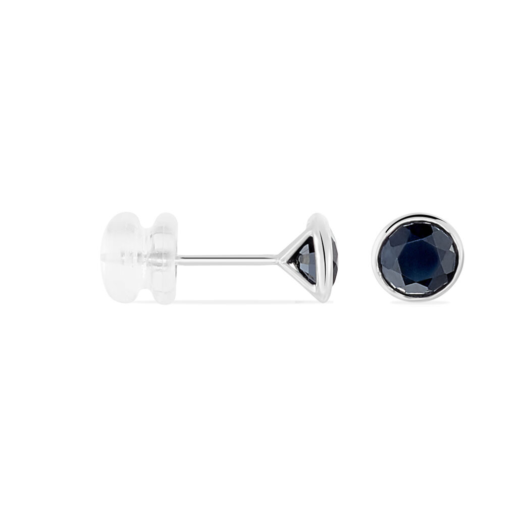 Boucles D'oreilles Puces Edy Serti Clos Or Blanc Saphir
