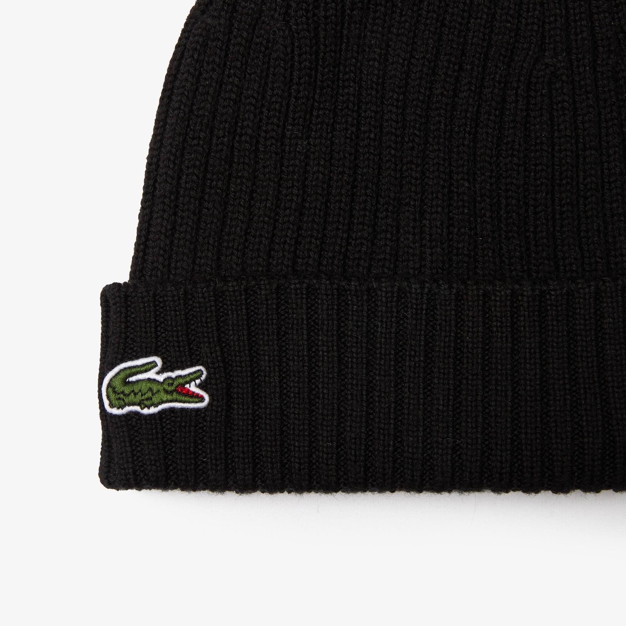 Mütze aus gerippter Wolle Mützen - Schwarz - Lacoste - Unisex